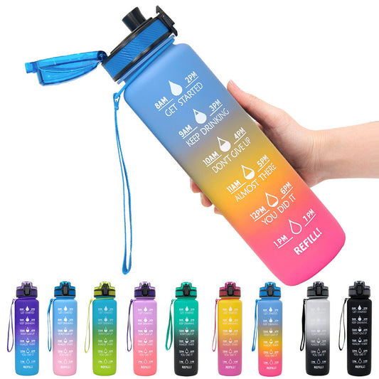 “1L Motivational Water Bottle with Time Marker – Leakproof, BPA-Free, Sports & Gym Shaker