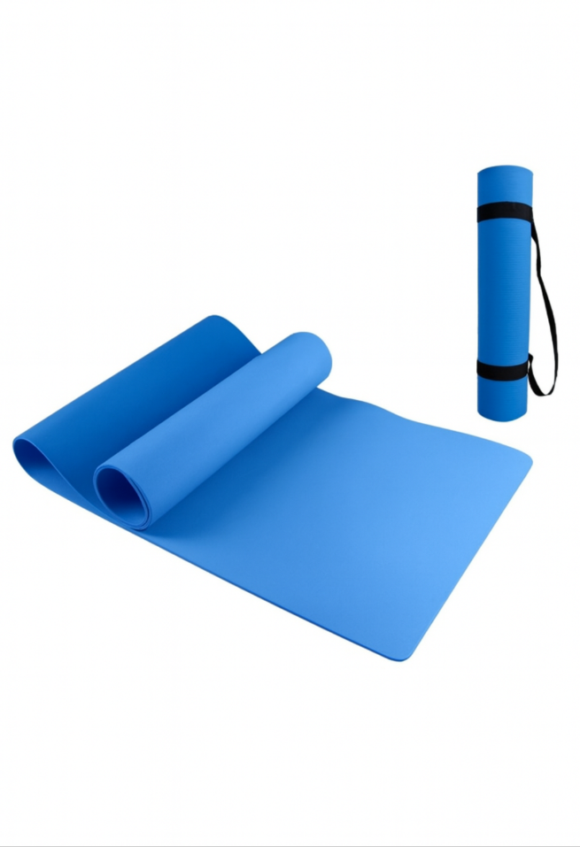 Premium Anti-Skid Yoga Mat with Carry Strap (4mm, Blue)