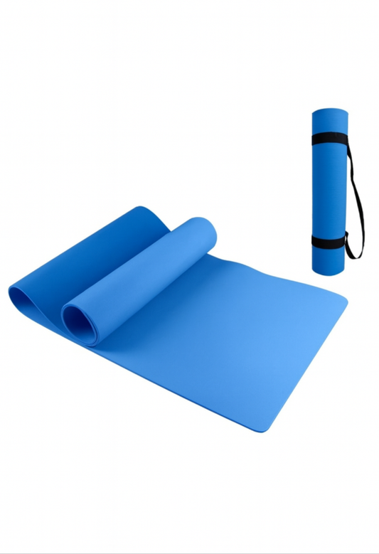 Premium Anti-Skid Yoga Mat with Carry Strap (4mm, Blue)