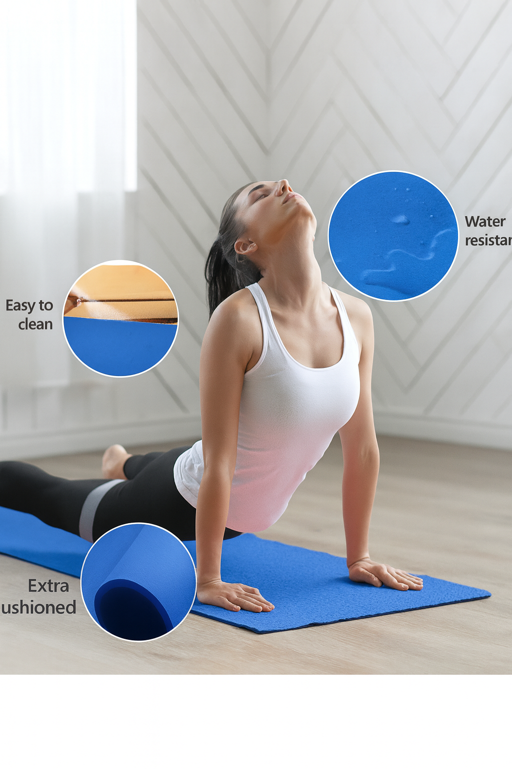 Premium Anti-Skid Yoga Mat with Carry Strap (4mm, Blue)