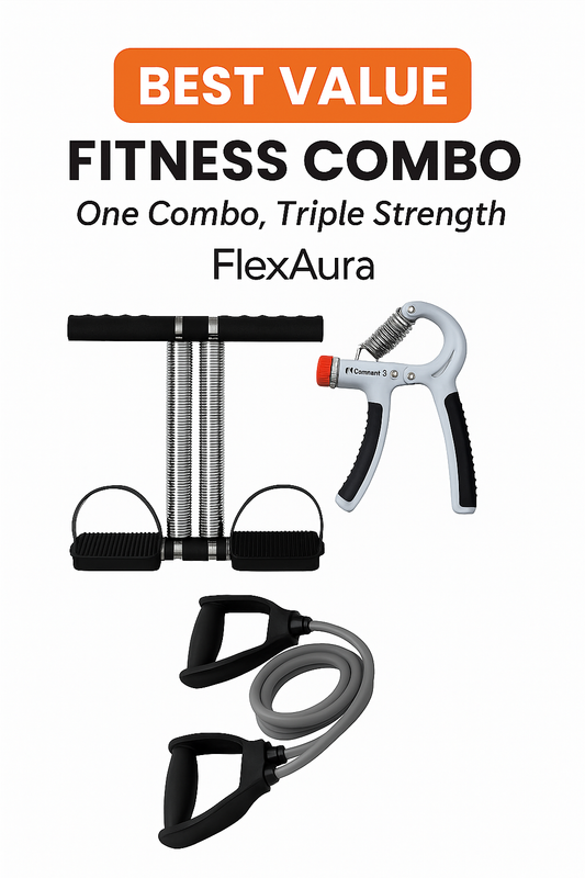 FlexAura™ Best Value 3-in-1 Fitness Combo | Chest, Grip & Resistance Training Kit

“One Combo. Triple Strength.”
or
“Train Anytime, Anywhere